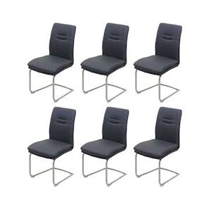 Mendler Set van 6 eetkamerstoelen HWC-H70, keukenstoel sledestoel, stof/textiel geborsteld roestvrij staal ~ donkergrijs - grijs Textiel 3x73931