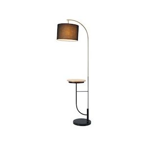 Teamson Home Vloerlamp met USB-Poort en Houten Tafel, Moderne Verlichting, Zwart - Metaal 0810014817286