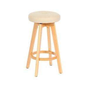 Mendler Barkruk Navan, barkruk counter stool, hout imitatieleer draaibaar ~ crème, lichtgekleurde poten - beige Massief hout 74182