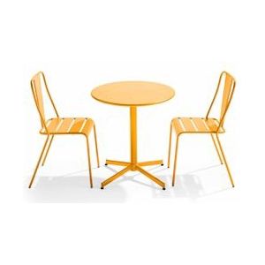 Oviala Business Set van tafel en 2 gele metalen bistrostoelen - Oviala - geel Staal 109495