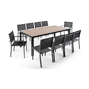 Oviala Business Aluminium en keramische tuintafel en 10-zits set - grijs Aluminium 104154