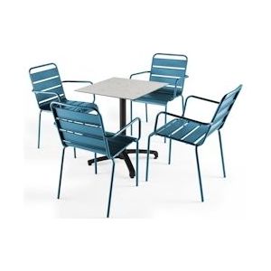 Oviala Business Terrazzo laminaat tuintafel en 4 Pacific blauwe fauteuils - Oviala - blauw Metaal 108160