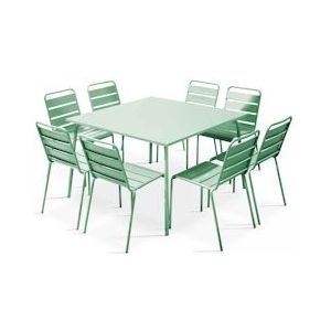 Oviala Business Set van tuintafel en 8 stoelen in saliegroen metaal - groen Staal 109279
