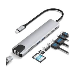 TOJ 8 in 1 USB C Hub - 4K HDMI - Ethernet Adapter 100MB/s - USB 3.0 - Micro SD / SD Kaartlezer - TOJ-13