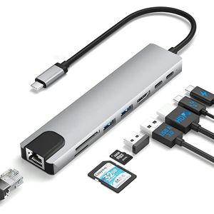 TOJ 8 in 1 USB C Hub - 4K HDMI - Ethernet Adapter 100MB/s - USB 3.0 - Micro SD / SD Kaartlezer - TOJ-13