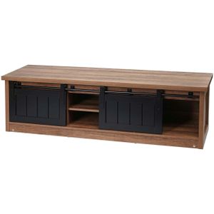 Mendler TV-rek HWC-K75, TV-tafel TV-plank, schuifdeuren opbergvakken, hout-look industrieel metaal 43x150x40cm ~ bruin - bruin Massief hout 97131+97132