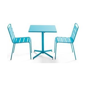 Oviala Business Vierkante tuintafel en 2 blauwe metalen stoelen - Oviala - blauw Staal 106881