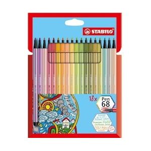 STABILO Pen 68 viltstift, kartonnen etui van 18 stuks in geassorteerde zachte kleuren - EO6818-22