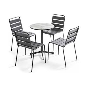 Oviala Business Ronde tuintafel en 4 grijze stoelen - Oviala - grijs Staal 107838