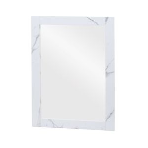 Mendler Wandspiegel HWC-L86, badkamerspiegel badkamermeubel spiegel, MVG-gecertificeerd 72x52cm ~ marmer look wit - wit Massief hout 102637