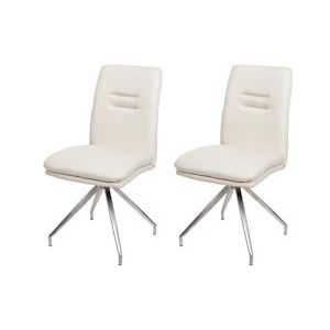 Mendler Set van 2 eetkamerstoelen HWC-H70, keukenstoel fauteuil stoel, stof/textiel geborsteld roestvrij staal ~ crème-beige - beige Textiel 94425