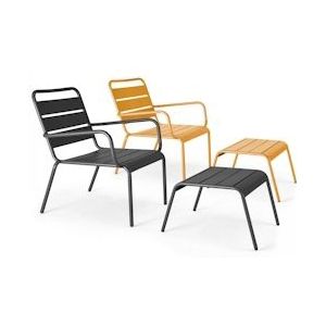 Oviala Business Set van 2 grijs en geel metalen relaxfauteuils met voetsteunen - geel Staal 107100