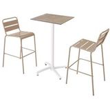 Oviala Business Set van hoge tafel in beige marmerlaminaat en 2 hoge stoelen in taupe - grijs 110573