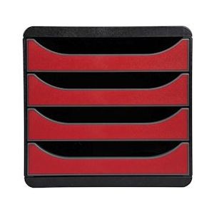Exacompta 310718D 1x BIG-BOX ladenbox met 4 laden voor DIN A4+ documenten, Iderama, zwart-karmijnrood - rood Synthetisch materiaal 310718D