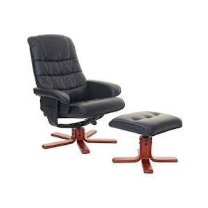 Mendler Relaxfauteuil HWC-E30, TV-fauteuil TV-fauteuil met kruk ~ kunstleer zwart - zwart Synthetisch materiaal 65320