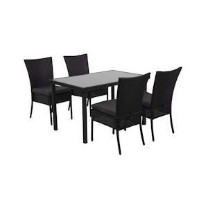 Mendler Poly-rattan set HWC-G19, zitgroep balkon/lounge set, 4x stoel+tafel, 120x75cm ~ zwart, donkergrijze kussens - zwart Kunststof 2x70950+70951