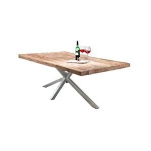 SIT Möbel Eettafel 220 cm | 50 mm Tafelblad Teak natuur | Onderstel Metaal antiek zilver | B 220 x D 100 x H 76 cm | 15842-40 | Serie TABLE & BENCHES - meerkleurig Multi-materiaal 15842-40