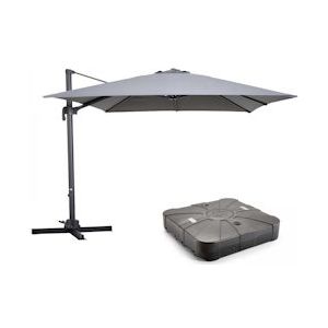 Oviala Business Offset parasol 3x3m en ballast op grijze aluminium wielen - grijs 107305