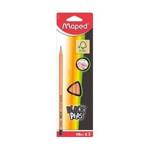 Maped potlood Black'Peps HB, blister van 3 stuks, zonder gum - blauw Papier 3154148500117