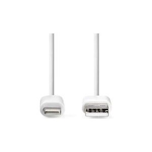 Nedis Lightning Kabel - USB 2.0 - Apple Lightning 8-Pins - USB-A Male - 480 Mbps - Vernikkeld - 2.00 m - Rond - PVC - Wit - Doos - 5412810288779