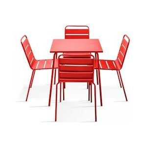 Oviala Business Tuintafel en 4 stoelen in rood metaal - Oviala - rood Staal 107876