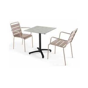 Oviala Business Set van 70 cm lichtgrijze tafel en 2 taupe metalen stoelen - grijs 111608