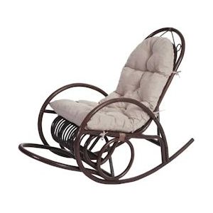 Mendler Schommelstoel HWC-C40, rotan fauteuil, bruin ~ crème kussen - beige 48221