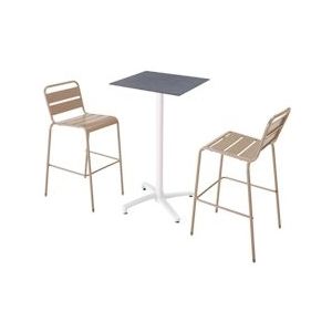 Oviala Business Set van hoge tafel in grijs laminaat en 2 hoge stoelen in taupe - grijs 110541