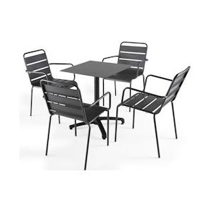 Oviala Business Set grijze leisteen laminaat terrastafel en 4 grijze fauteuils - grijs Metaal 108143