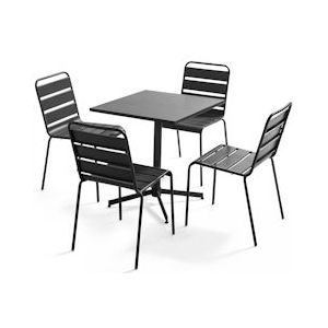Oviala Business Vierkante tuintafel en 4 stoelen in antraciet - Oviala - grijs Staal 107884