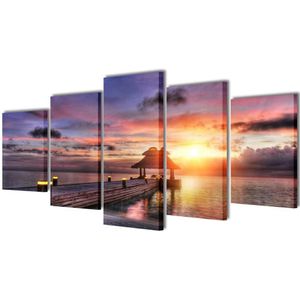 vidaXL-Canvas-muurdruk-set-zandstrand-met-paviljoen-200-x-100-cm