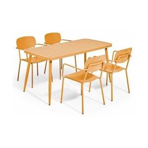 Oviala Business Terrastafel en 4 fauteuils in mosterdgeel aluminium - Oviala - geel Aluminium 108264