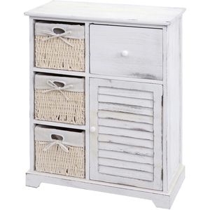 Mendler Ladekast HWC-H21, ladekast, massief houten mandlade 80x60x30cm ~ shabby white - wit Massief hout 72677