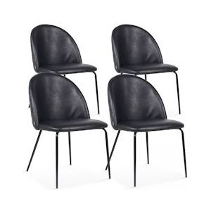 Oviala Business Set van 4 zwart gecoate stoffen stoelen - zwart Textiel 108100