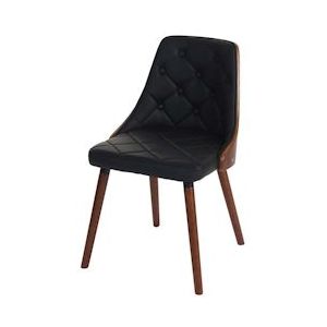 Mendler Eetkamerstoel HWC-A75, bezoekersstoel keukenstoel, walnoot-look gebogen hout ~ kunstleer zwart - zwart Synthetisch materiaal 74341