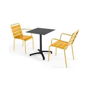 Oviala Business Set van zwarte laminaat tuintafel en 2 gele fauteuils - Oviala - geel Metaal 108228