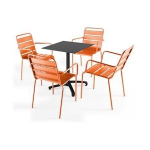 Oviala Business Set van zwarte laminaat terrastafel en 4 oranje fauteuils - oranje Metaal 108136