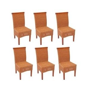 Mendler Set van 6 eetkamerstoelen Rieten stoel Stoel M42, rotan ~ zonder zitkussen - bruin 12403+12403+12403