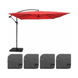 Oviala Business Offset parasol 3x3m en 4 rode aluminium opvulplaten - Oviala - rood Aluminium 107282