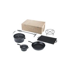 Tarrington House BBQ stoofpot set, geëmailleerd gietijzer / FSC hout, stoofpot: 4,26 L, grillplaat, deksel lifter, zwart, 7-delig - zwart Gietijzer 223276