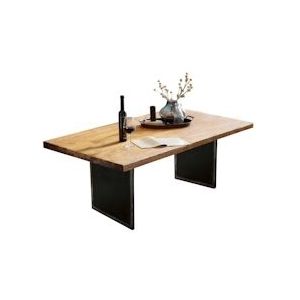 SIT Möbel Eettafel met teakhouten blad 50 mm | natuur | Metalen frame zwart | B 180 x D 100 x H 77 cm | 16076-11 | Serie TOPS & TABLES - meerkleurig Multi-materiaal 16076-11