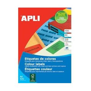 Apli Gekleurde etiketten Ft 105 x 148 mm (b x h), geel, 80 stuks, 4 per blad, etui van 20 blad - 8410782129912