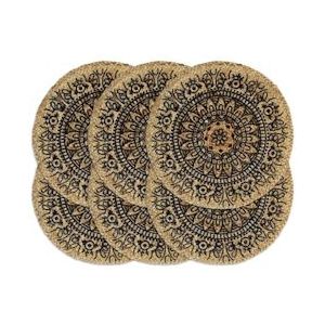 vidaXL Placemats 6 st rond 38 cm jute donkerblauw - 133871