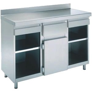 Koffiekast achter de bar 1 deur 4 planken 3 laden - 1500x600x1050 mm - 14026509 Eurast - Roestvrij staal 14026509