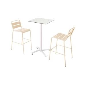 Oviala Business Terrazzo laminaat hoge tafel en 2 ivoorkleurige stoelen set - beige 110551