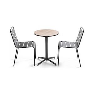Oviala Business Ronde tuintafel en 2 houten metalen stoelen - Oviala - bruin Staal 107835