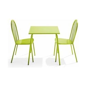 Oviala Business Set van bistrotafel en 2 groene stalen stoelen - Oviala - groen Staal 109456
