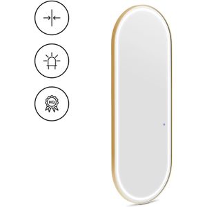HELLOSHOP26 Ultraplatte ovale spiegelkapsalontafel met ledverlichting 70 x 4 x 180 cm glas goudkleurig staal 14_0009651 - 3000221764085
