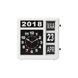 Perel Flip klok met kalender, vierkant, analoog, 31 x 31 cm, Nederlandse versie