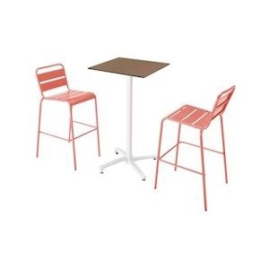 Oviala Business Set van hoge tafel in taupe laminaat en 2 hoge kleistoelen - roze Metaal 110578